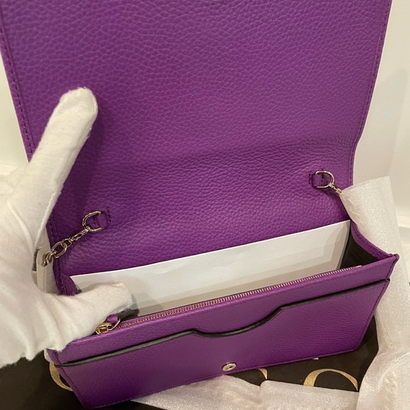 GUCCI 407041 Pebbled Calfskin Soho Wallet on Chain Crossbody Purple - Picture 6 of 9